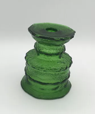 Mid-Century Vintage LE Smith #916 Textured Ice Glass 3 Way Candle Holder Green • $14.50