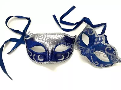 Silver Blue Masquerade Ball Mask Pair Halloween Costume Carnival Dance Party • $16.15