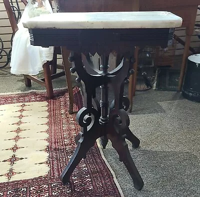 ANTIQUE VICTORIAN WALNUT PARLOR TABLE WITH MARBLE TOP 20 X15 X 27  PICK UP ONLY  • $377.77