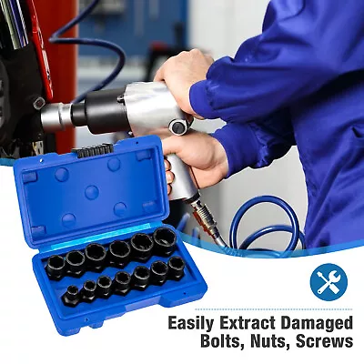 13pcs Impact Bolt Extractor Set Nut Remover Set Stripped Extraction Socket Box • $22.99