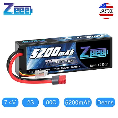 $18.99 • Buy Zeee 80C 5200mAh 7.4V 2S Lipo Battery Hardcase Deans Plug For RC Car Truck Boat