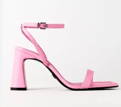 Zara Pink Leather Strappy Sandals With Buckled Ankle Strap Nwt 1307/210 Sz 7.5 • $59