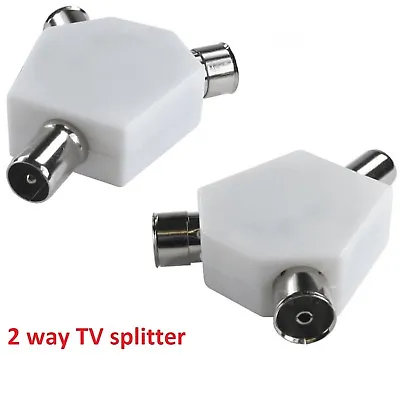 2 Way Tv Aerial Adapter Coax / Coaxial Splitter / Y Adaptor Ariel Dual Converter • £3.49