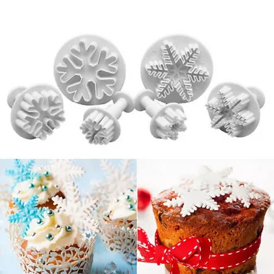 6X Snowflake Mould Sugar Craft Fondant Cake Cookie Decor DIY Mold Cutter Plunger • $10.99