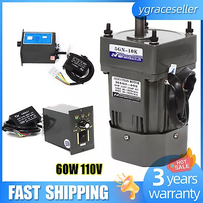 60W 110V AC Gear Motor Electric Variable Speed Controller Single-phase 1:10（10k） • $69.30