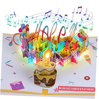 3D Musical Birthday Popup Card Blowable/Blow Out LED Light Candle And Colorful • $16.82