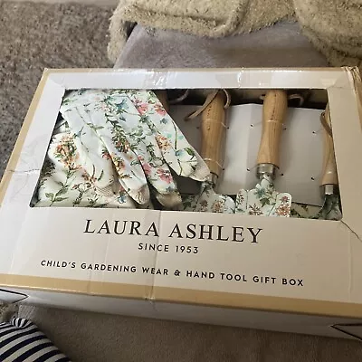 Childs Laura Ashley Gardening Wear & Hand Tool Set RRP £50 Hat Gloves Kneeler • £23