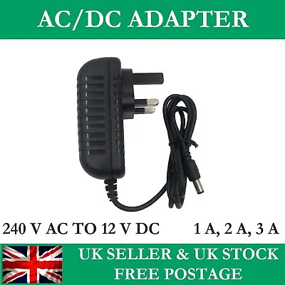 AC/DC Adapter With UK Wall Plug Power Supply Transformer 240V AC To 12V DC 1A2A • £6.99