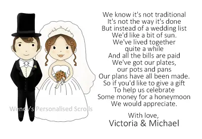 Personalised Wedding Money Poems Honeymoon Polite Request Cash Gift (S1) • £2.50