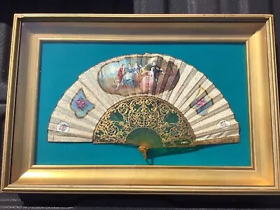 14.5x21” Frame Vintage Hand Fan Victorian  Hand Fan Hand Painted Folding Fan • $375