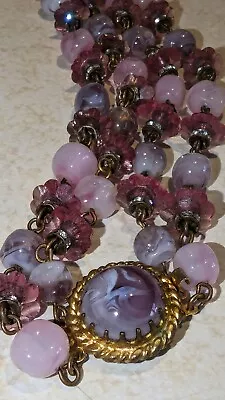 Vintage Haskell French Necklace Pink Mirano Glass Rhinestone Mid Century 1940's • £135