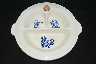 *Vintage Baby Plate Ceramic Divided Warming Plate Blue Teddy Bear MINT 8 1/2  • $6.99