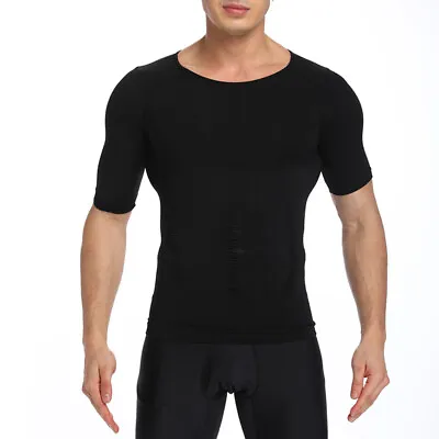 Men Slim Body Shaper Vests Slim Chest Belly Waist Boobs Compression T-Shirts UK • £14.79