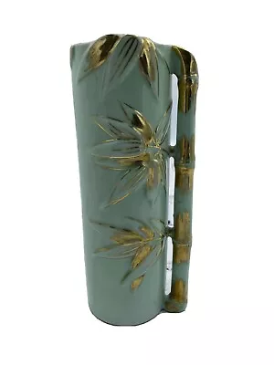 Ceramic Bamboo Vase Ucagco - Gold Accents Flowers Handle Made In Japan. 7  • $15.36