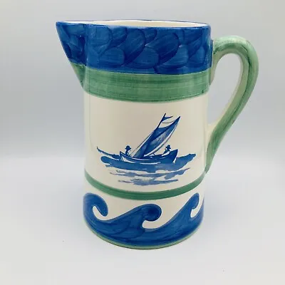 Villeroy & Boch Blue Waves Ceramic Pitcher Made In Portugal Sailing Ocean VTG ** • $10.95