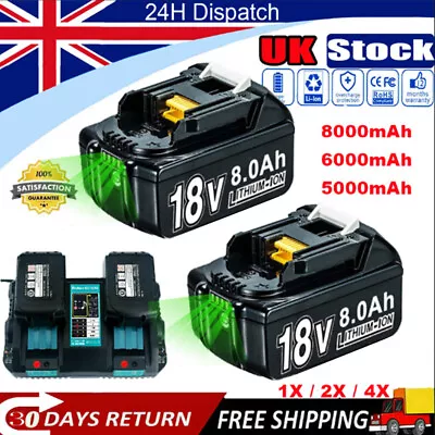 4X 1X For Makita 18V LXT 6Ah 8Ah 5Ah Battery BL1830 BL1850 BL1860 / Dual Charger • £22.99