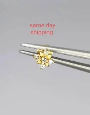 Diamond Flower Stud 14k Solid Gold Body Piercing Jewelry Nose Piercing Stud Gift • $447.04