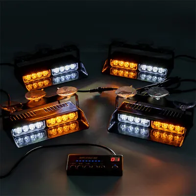 4 Pack 8-LED Emergency Warning Strobe Windshield Visor Light White/Amber • $65