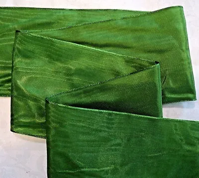 3  Wide GERMAN MOIRE RIBBON - Rayon -   EMERALD GREEN - By The Yard • $3