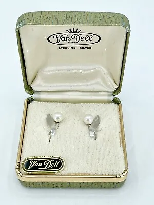 Van Dell Saltwater Akoya Cultured Pearl Sterling Screwback Earrings Vintage Box • $165