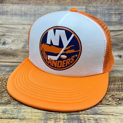 Retro New York Islanders Mens Trucker Hat Orange Snapback Hockey Elmont Ball Cap • $19.99