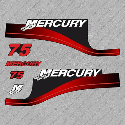 Mercury 75 Hp Two Stroke Outboard Engine Decals RED Sticker Set Reproduction • $51.29