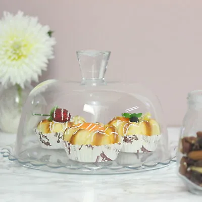 Round Glass Cake Stand Display Rack Cupcake Holder Dome Lid Tea Wedding Party  • £16.90