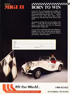 1982 1983 Daytona Migi II MG Replica Kit Advertisement Print Art Car Ad K63 • $6.84