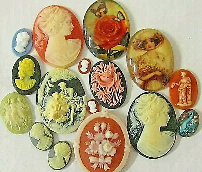 VTG CAMEOS 40x30mm HUGE MIX 16 Piece LOT JEWELRY RESIN FINDINGS REPAIR CRAFTS Pk • $12.99