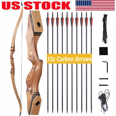 60  Takedown Recurve Bow Kit 30-50lbs Wooden Riser For Archery Target Practice • $93.99