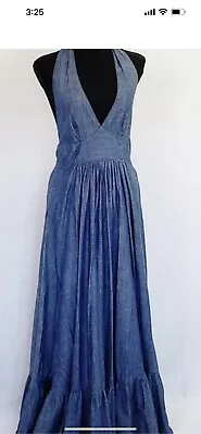 Zara Denim Halter Neck Maxi Dress M Fit Uk10 Best  Rare • £39.99