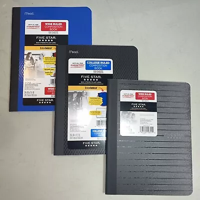 3 PACK Five Star Composition Notebook College Ruled 100 Sheets Blue/black/gray • $14.87