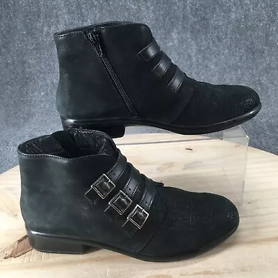 Naot Boots Womens 38 Calima Buckle Side Zip Ankle Bootie Black Leather Low Heels • $43.99