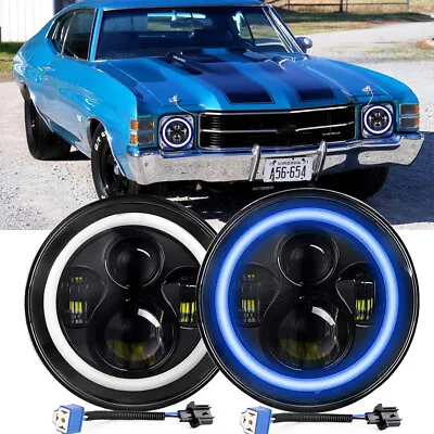 Pair 7  Round LED Blue Halo Headlights HI/LO Fit Chevy Chevelle 1971 1972 1973 • $58.85