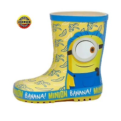 Minions Boys Girls Wellies Yellow Waterproof Wellington Boots Kids Uk Size 6-12 • £10.99