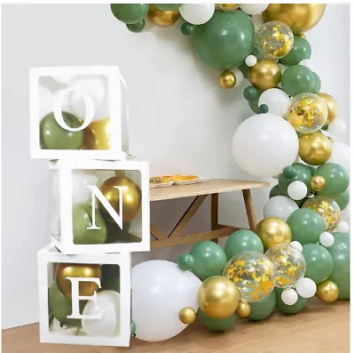 3 Pcs ONE Baby Shower Décor Gift Box Transparent Balloon Packing DIY Letter Cube • £6.99
