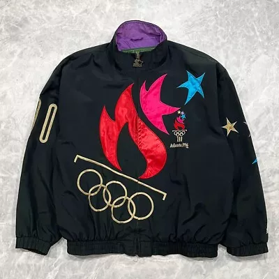 VTG 90s ATLANTA OLYMPICS 1996 STARTER JACKET BIG LOGO BLACK 100 YEAR SIZE L • $160