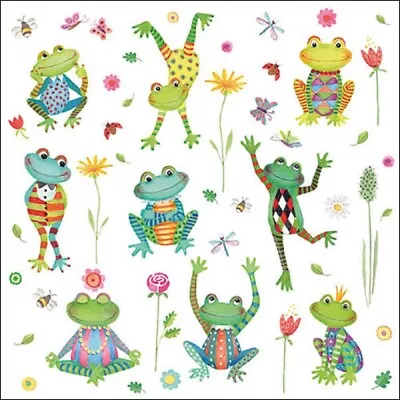 £1.40 • Buy 5 X COCKTAIL Napkin/3-Ply/25cm/Decoupage/Happy Colourful Frogs