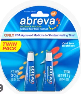 Lot Of Two Abreva Cold Sore/Fever Blister Treatment Tubes 2g Each Exp 05/2025+ • $18.25