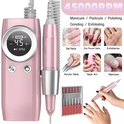 New Portable 45000RPM Rechargeable Electric Nail Drill Manicure Machine LCD Gift • $54.99