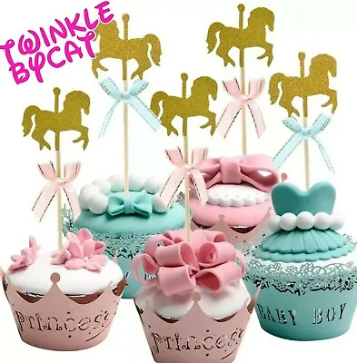 $9.95 • Buy 12pcs Unicorn Cake Topper Merry Go Round Carousel Horse Cupcake Toppers