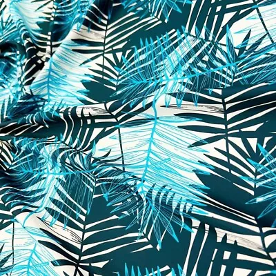 Spandex New Blue Palms Print 4-way Stretch Fabric 60  Wide Swimsuit By The Yard • $12.99