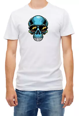 Skull With Sunglasses Short Sleeve White Men's T Shirt F417 • £11.40