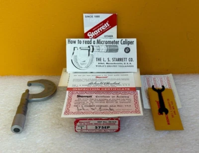 $129 • Buy Starrett 575EP 0-1 , 28-30 TPI, Double V-Anvil Screw-Thread Micrometer. Tested!