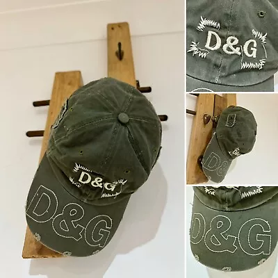 Vintage D&G Dolce & Gabbana Khaki Olive Camo Green 90s 00s Y2K Stitch Logo Cap • £79.95