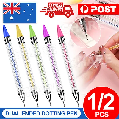 2x Dual Ended Dotting Pen Rhinestone Picker Wax Pencil Nail Art Tool Manicure AU • $5.65