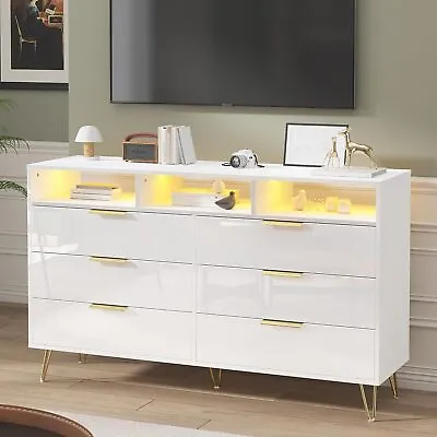 High Gloss Wood Dressers & Chests Of Drawers With LED Lights 6 Drawer Dresser • $227.99