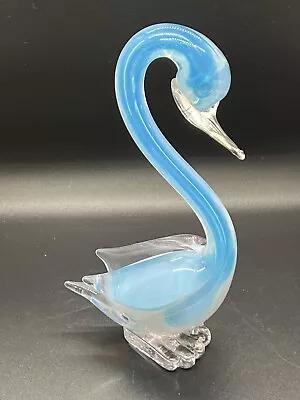 Murano Formia Italian Art Glass Blue White Swan Bird Opalescent. Numbered Piece • $128