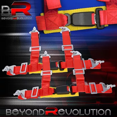 4 Point Red Safety Seatbelt Harness 2  Wide Gold Strap Pair Adjustable Set • $36.99