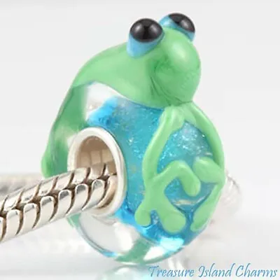 Frog Green Lampwork Murano Glass 925 Sterling Silver European Bead Charm Euro • £14.41